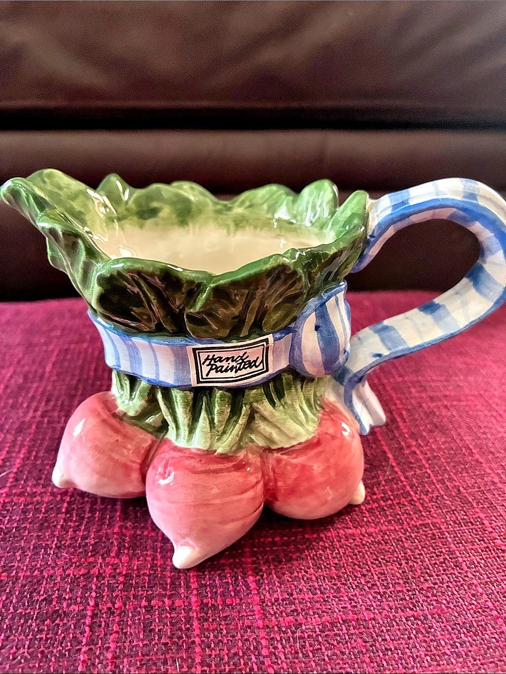 Hand-Painted Radish Mug  Green & Pink